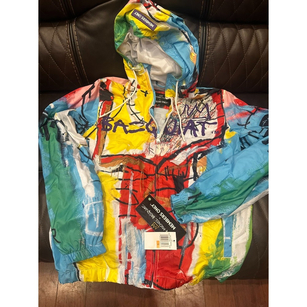 Members Only Jean-Michel Basquiat Windbreaker Jacket Mens Small Multicolor NEW